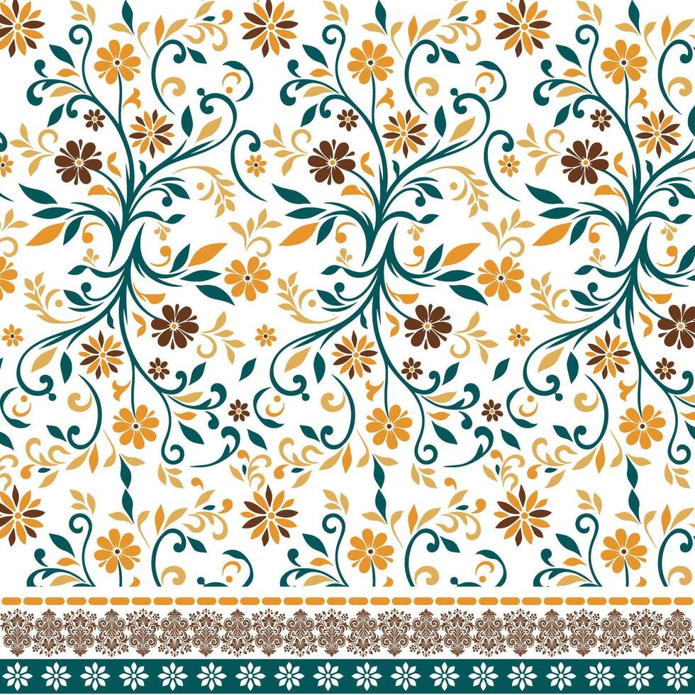 seamless floral design with intricate border motifs for wallpaper and textile printing vector