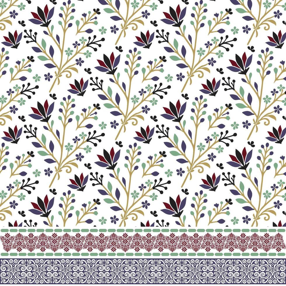 seamless floral border pattern with classic ornamental motifs for wallpaper and textile graphics vector