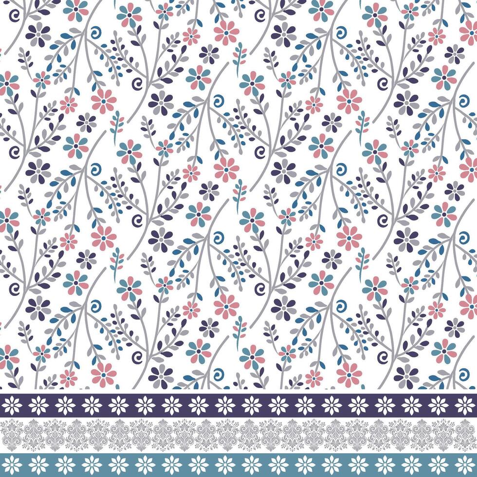 seamless floral border pattern with botanical motifs for poster and textile printing vector