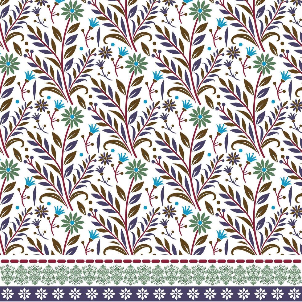 seamless floral artwork with intricate ornamental border for textile and digital print designs vector
