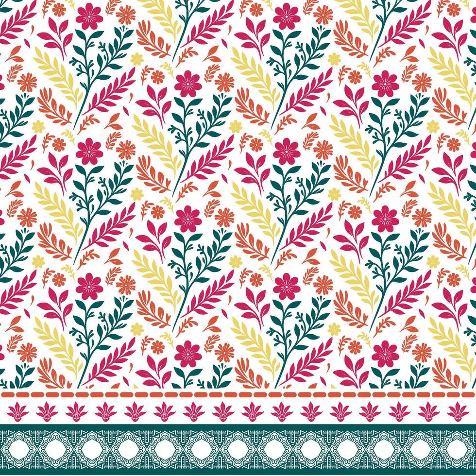seamless floral print with detailed ornamental border for fabric and digital print designs vector