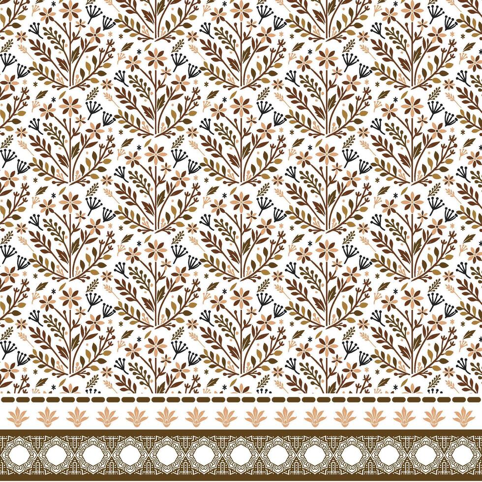 floral artwork with seamless ornamental border for elegant textile and invitation printing vector