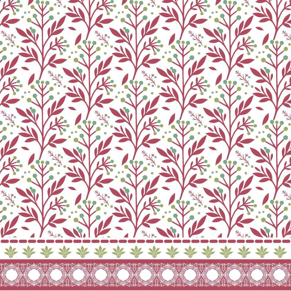 seamless floral print with intricate border elements for fashion and digital artwork vector