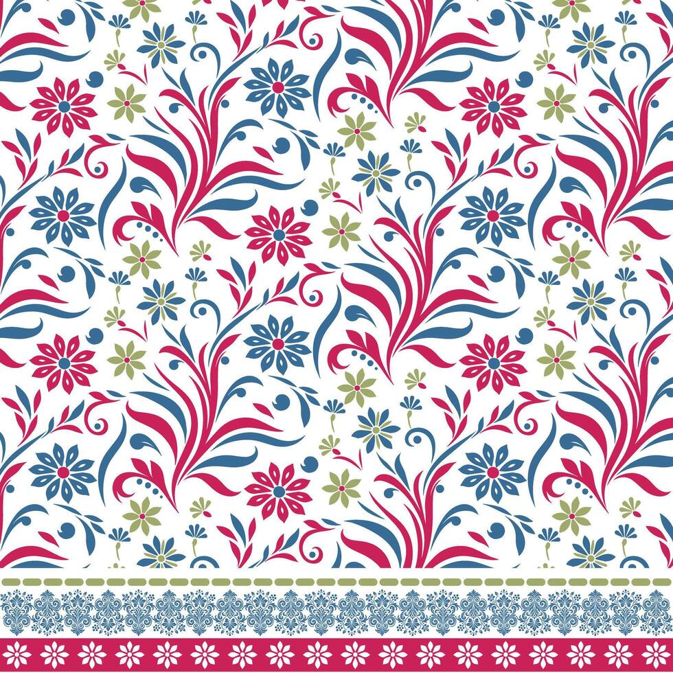 seamless floral design with classic ornamental border for textile and wedding invitation printing vector