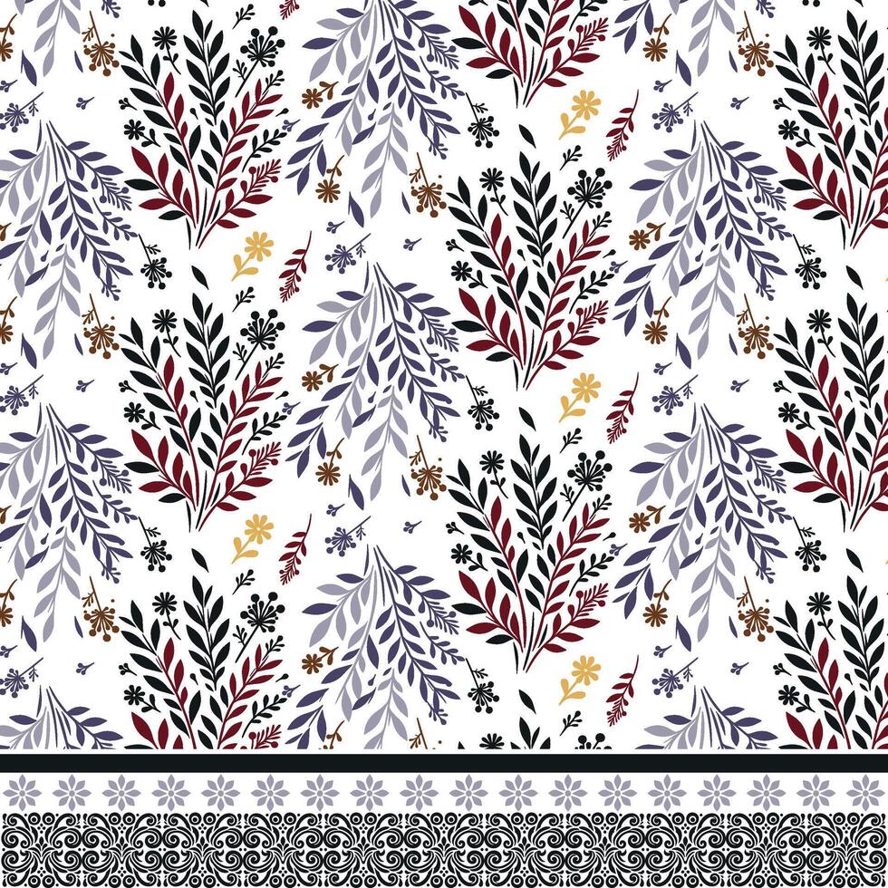 seamless floral pattern with elegant border artwork for textile and wrapping paper printing vector