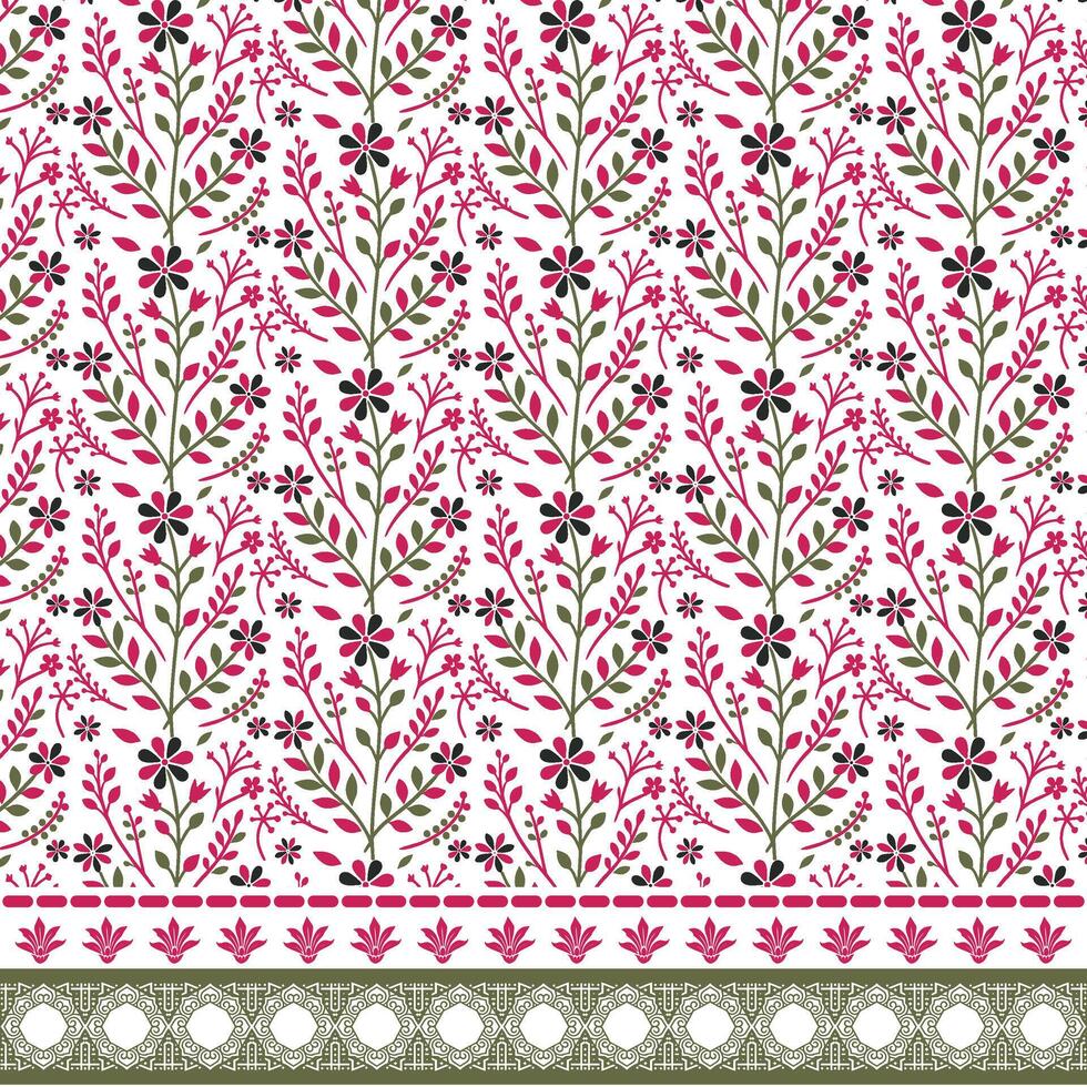 elegant floral seamless pattern with ornamental border texture for textile and graphic design vector