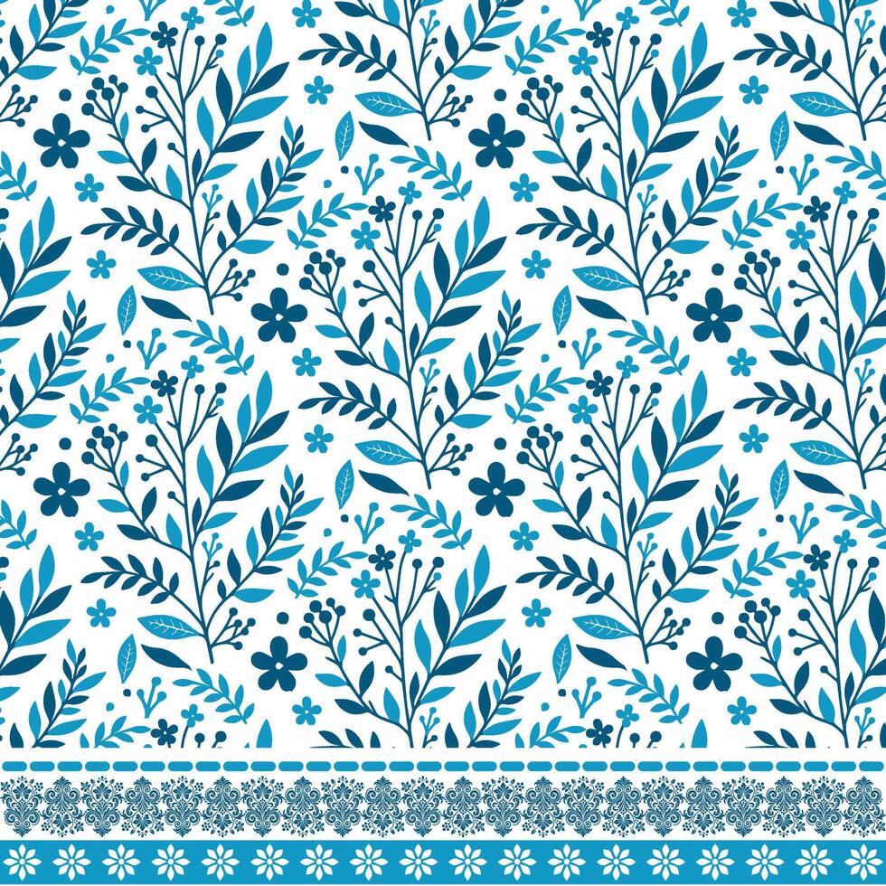 seamless floral border pattern with artistic botanical motifs for poster and textile printing vector