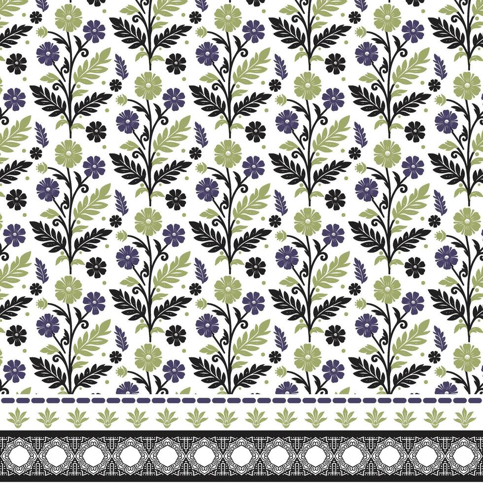 seamless floral pattern with elegant ornamental border design for textile and wallpaper printing vector