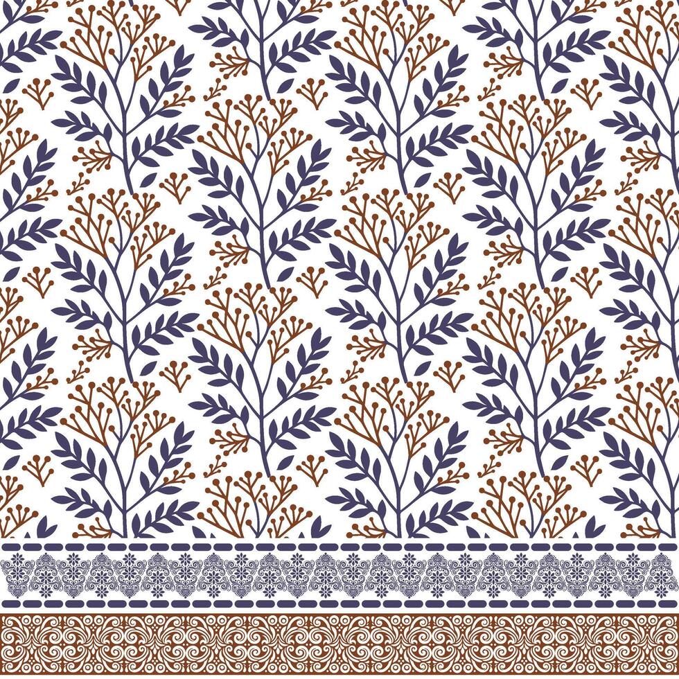 seamless floral print with decorative border elements for digital artwork and textile graphics vector