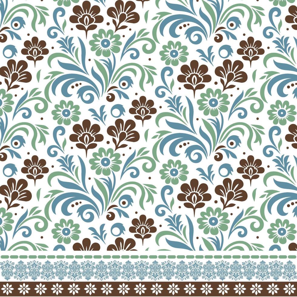 seamless floral print with detailed botanical border for fabric and fashion designs vector