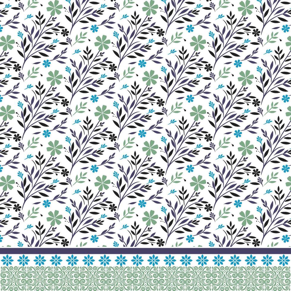 seamless floral print with botanical border texture for fashion and digital print applications vector