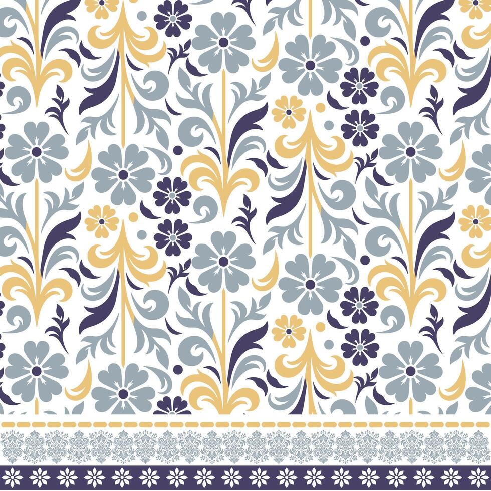 botanical seamless pattern with intricate floral border for wedding invitation and textile prints vector