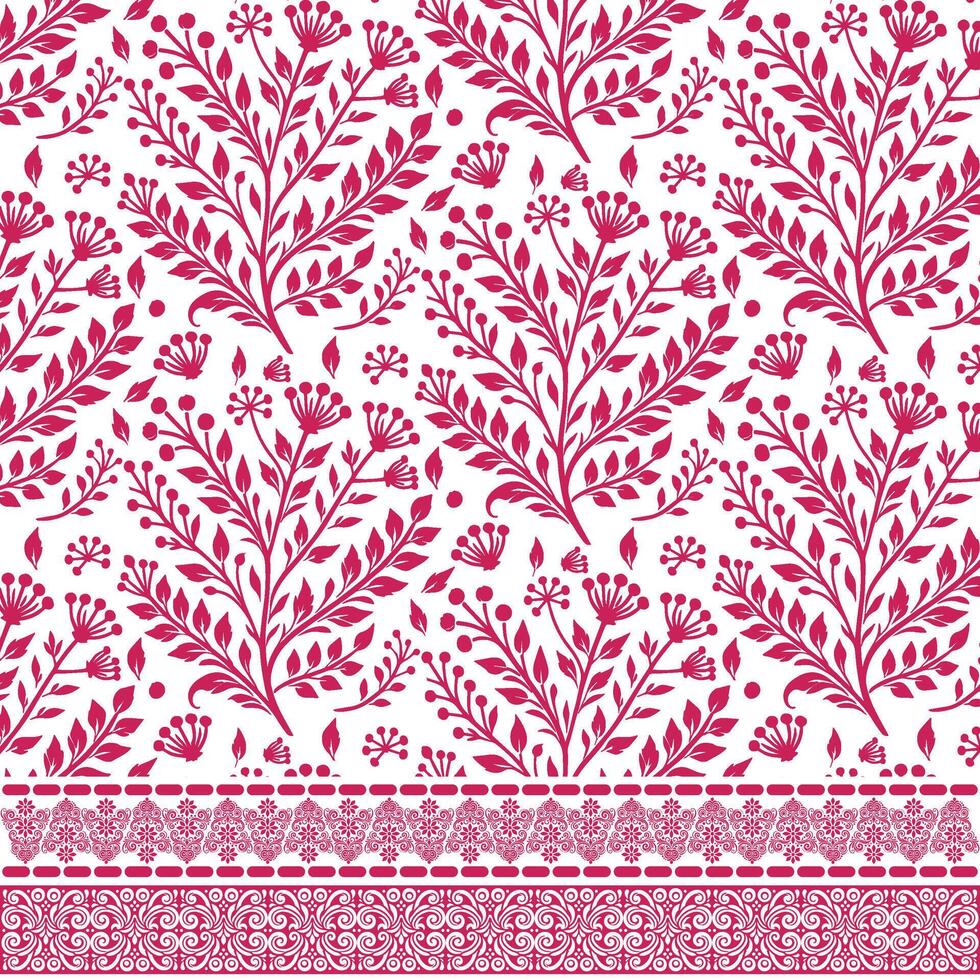 seamless floral pattern with vintage inspired border elements for textile and fashion prints vector