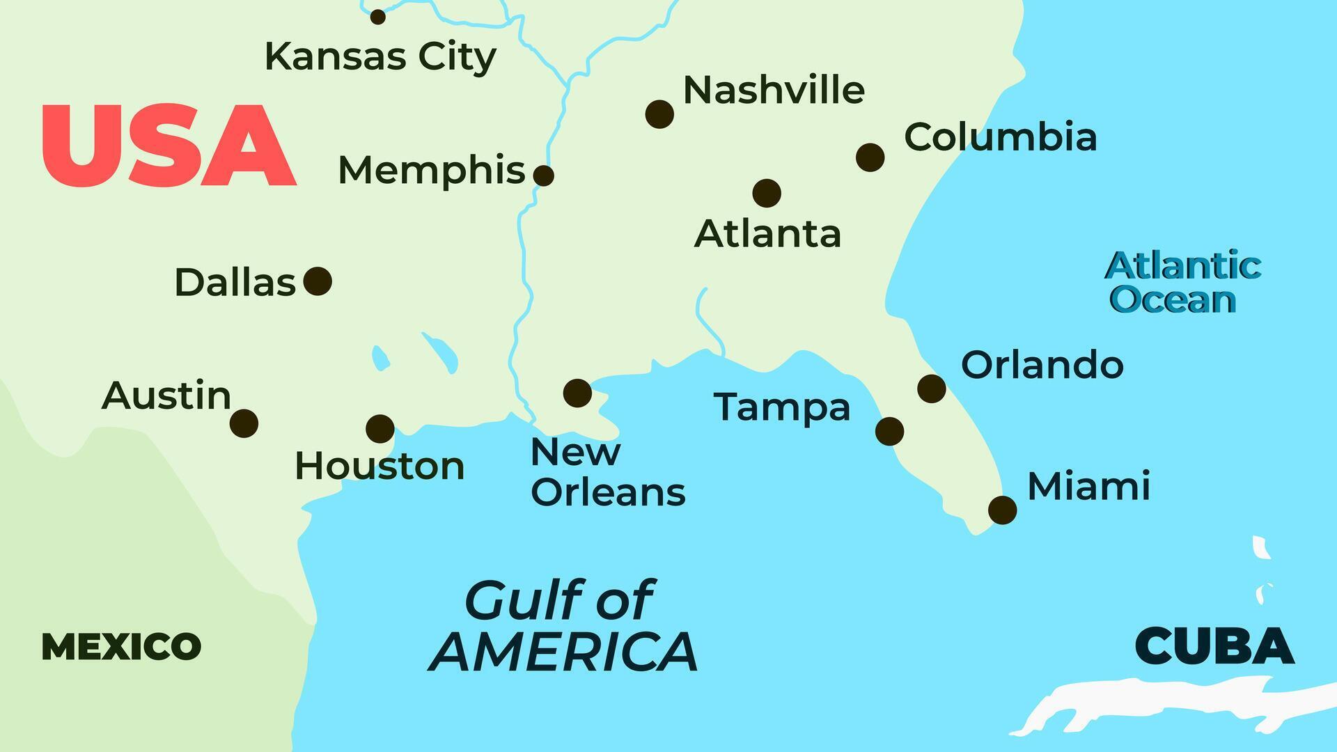 Gulf of Mexico renamed as gulf - Gulf Of Mexico Renamed As Gulf Of America Detailed Colored Map Illustration Vector