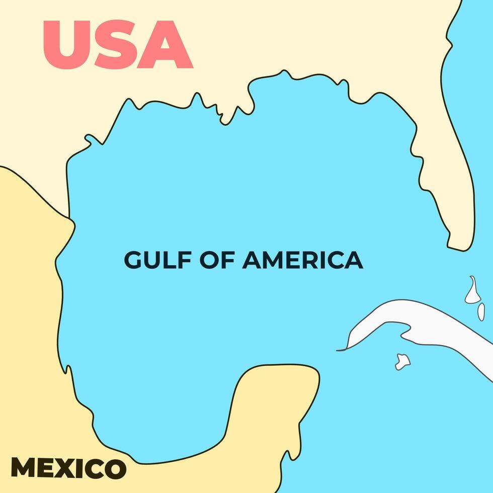 Gulf of Mexico renamed as gulf of America. Map illustration vector