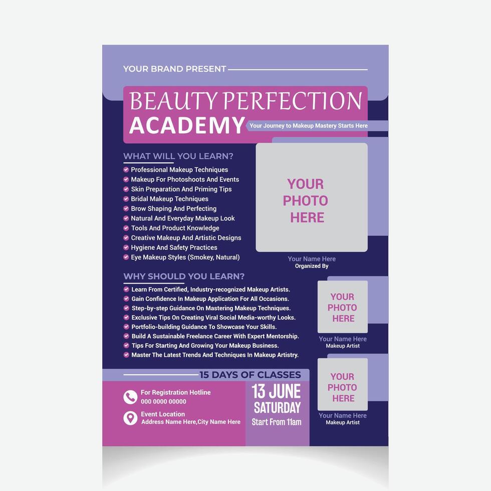 Modern Makeup Skills Flyer Design Template vector