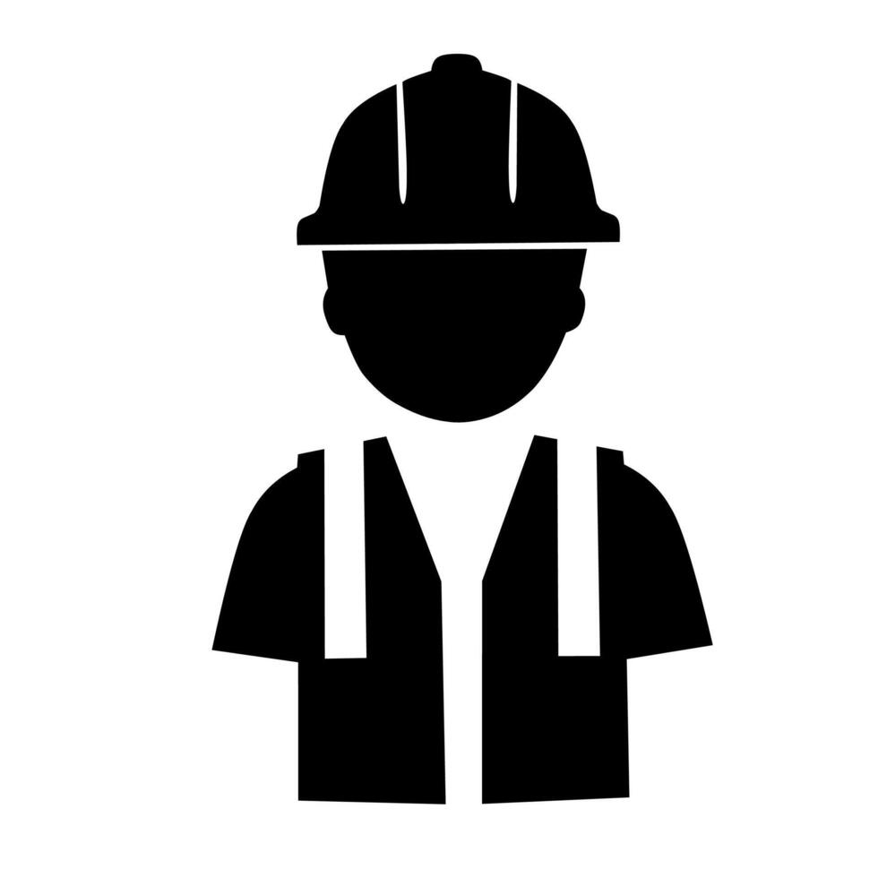 Silhouette icon of a construction worker wearing a hard hat and safety vest. Suitable for industry, engineering, safety, and labor-related concepts vector