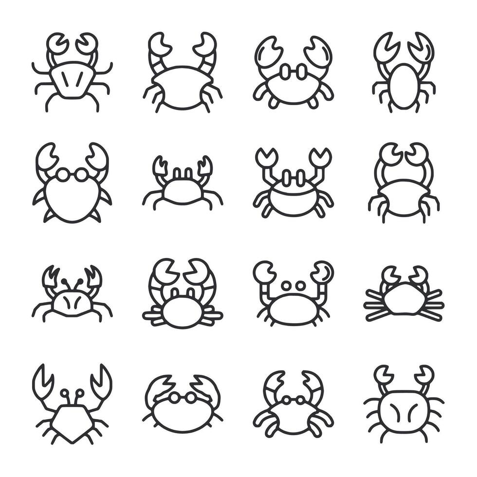A set of crab drawings in black and white vector