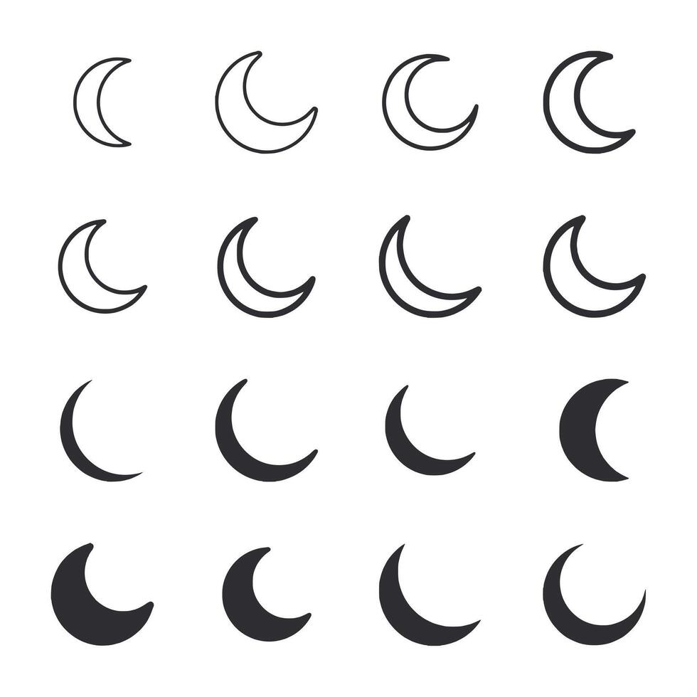 A series of crescent moons are shown in a row vector