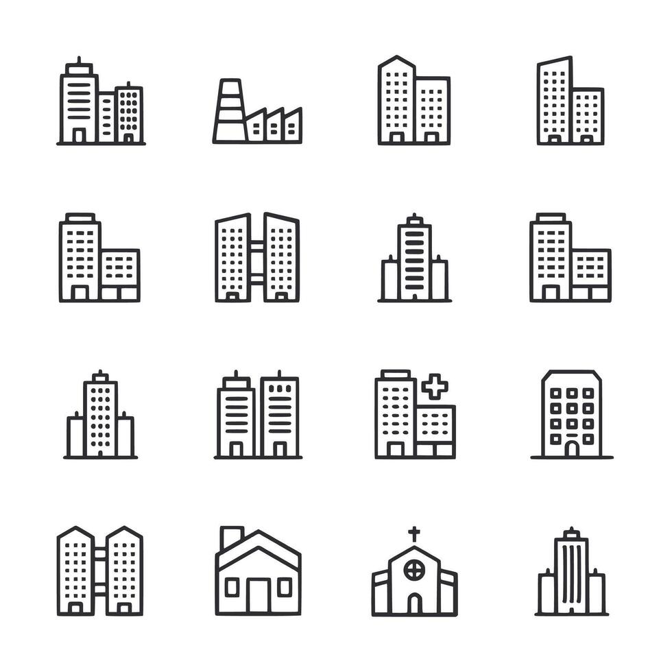 A outline icon set for buildings in a cityscape vector