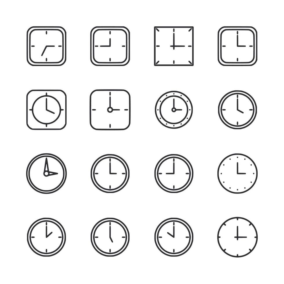 A set of clocks with the numbers 1 to 12 on them vector