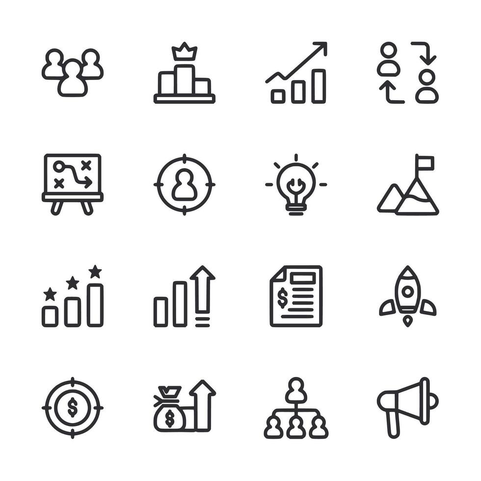 Collection of outline icons for business and finance vector