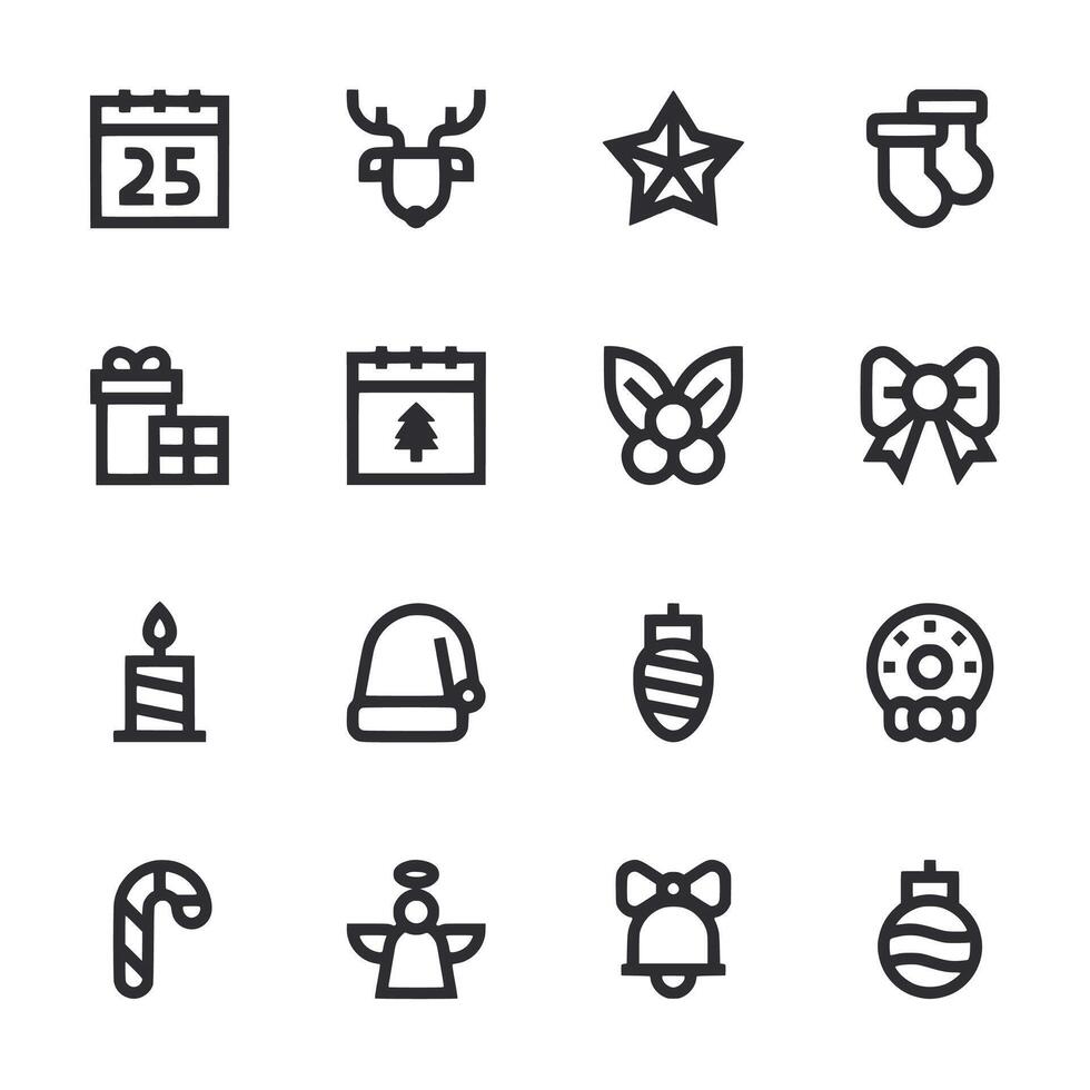 A set of Christmas icons including a star, a bow, a bell, a snowflake, a candle vector