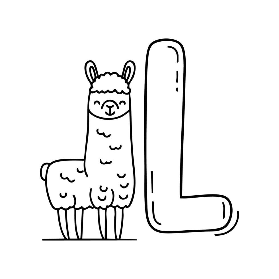 An Illustration of Llama beside letter L vector