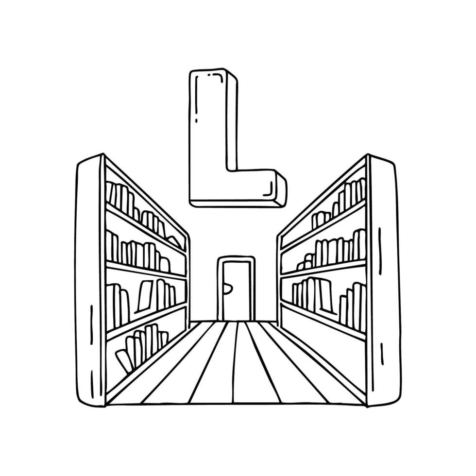 An Illustration of Library beside letter L vector