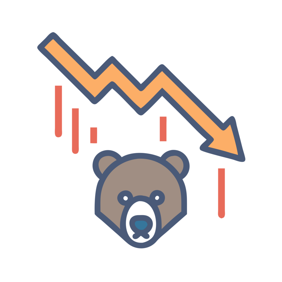 Bearish market icon with downward arrow symbolizing financial decline in business environment png