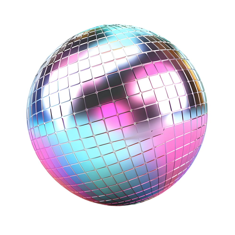 Dynamic disco ball illumination at retro dance party urban venue digital art vibrant atmosphere eye-level view fun concept png