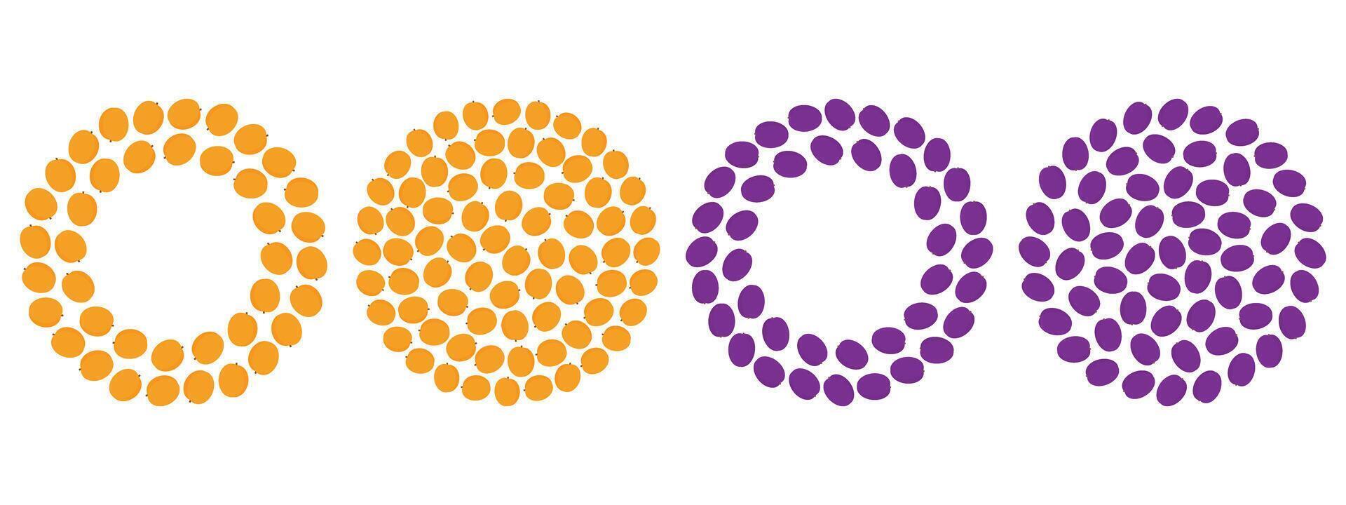 Apricots and Plums Circular Frame borders and Round Backgrounds Texture concept Copy space Template. Isolated illustration Thematic Cards, Healthy Eating leaflet or web promo banner, price tag vector