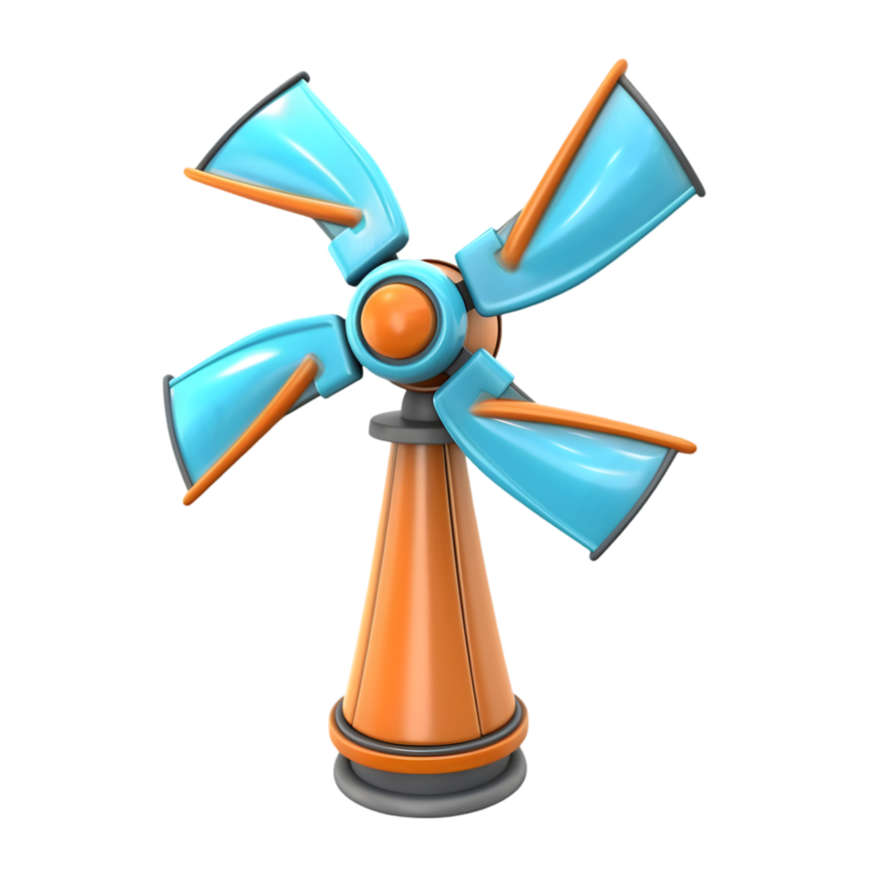 Whimsical cartoon windmill spinning in a vibrant landscape digital art render playful atmosphere png