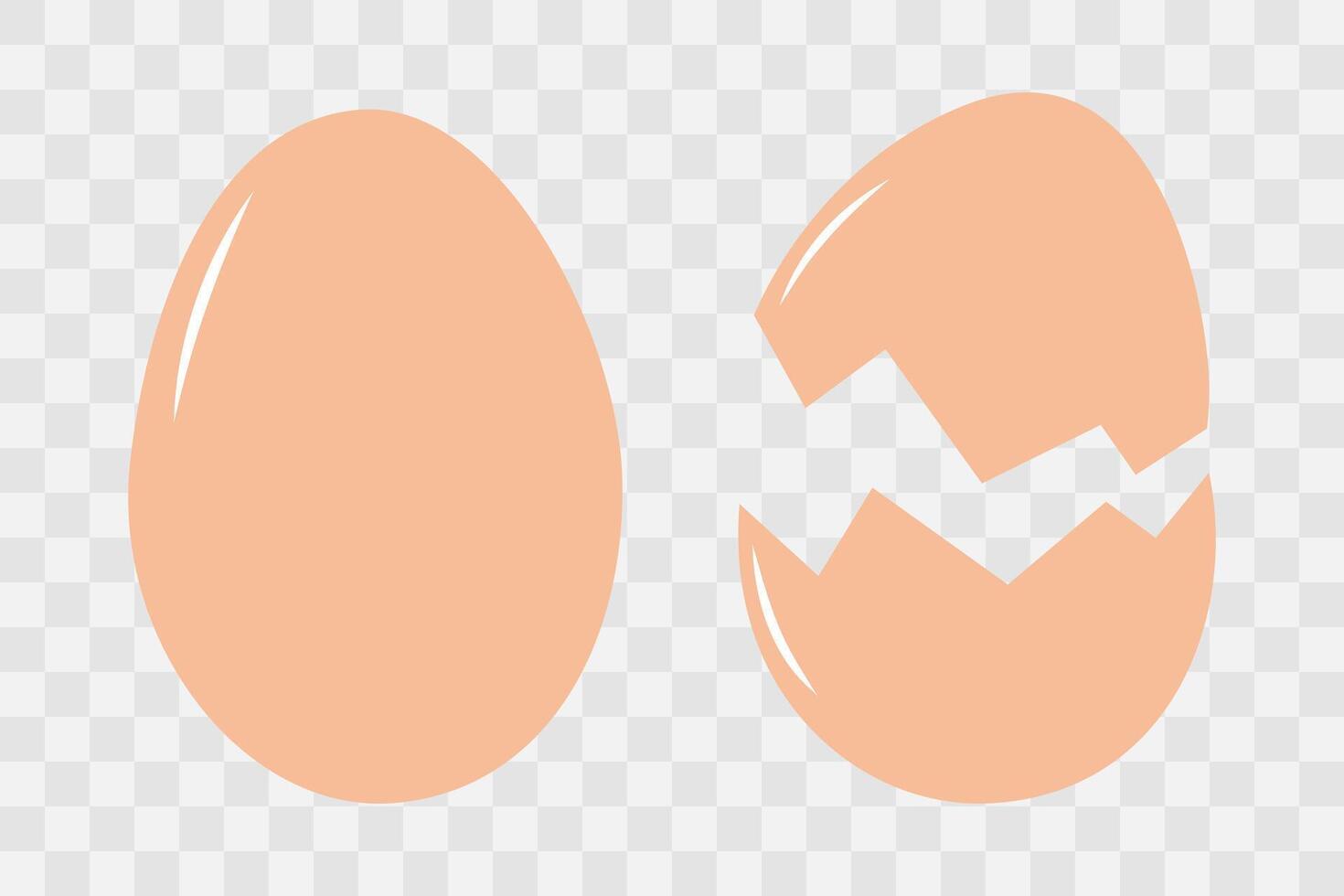 Whole Chicken egg in beige shell and Cracked eggshell Sticker Icon Logo. Set 2 elements. Isolated illustration Thematic cards Icon Sticker Logo price tags, labels or web promo banner vector