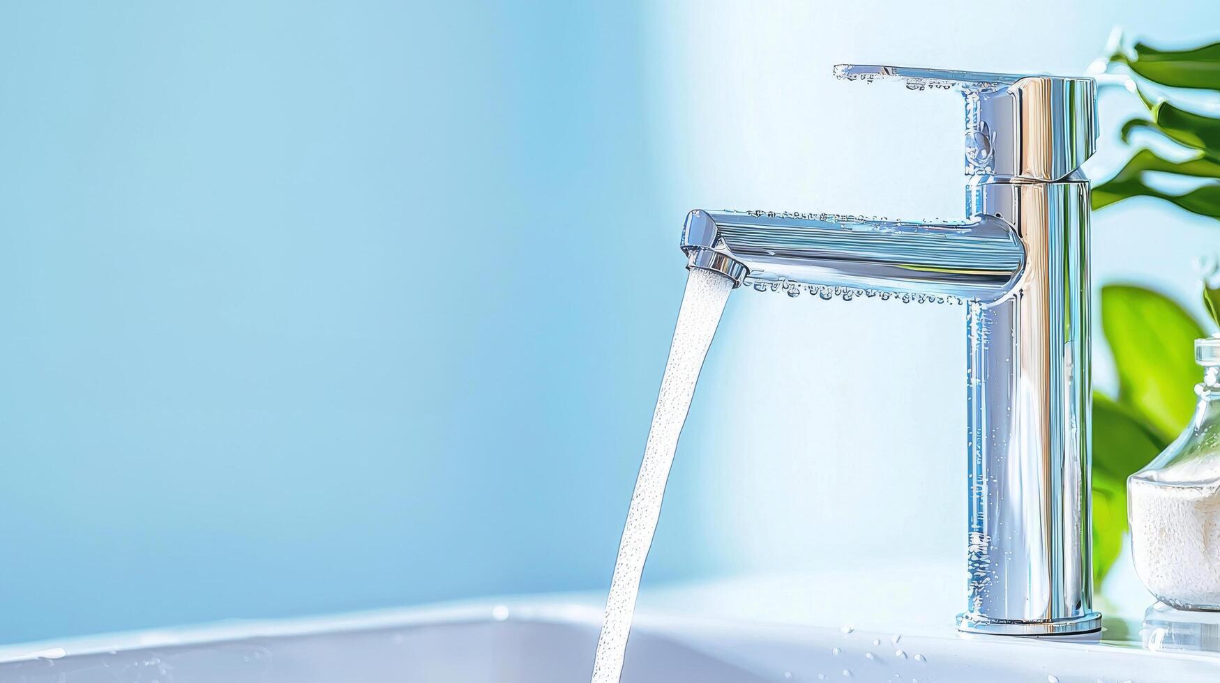 A faucet is running water into a sink photo