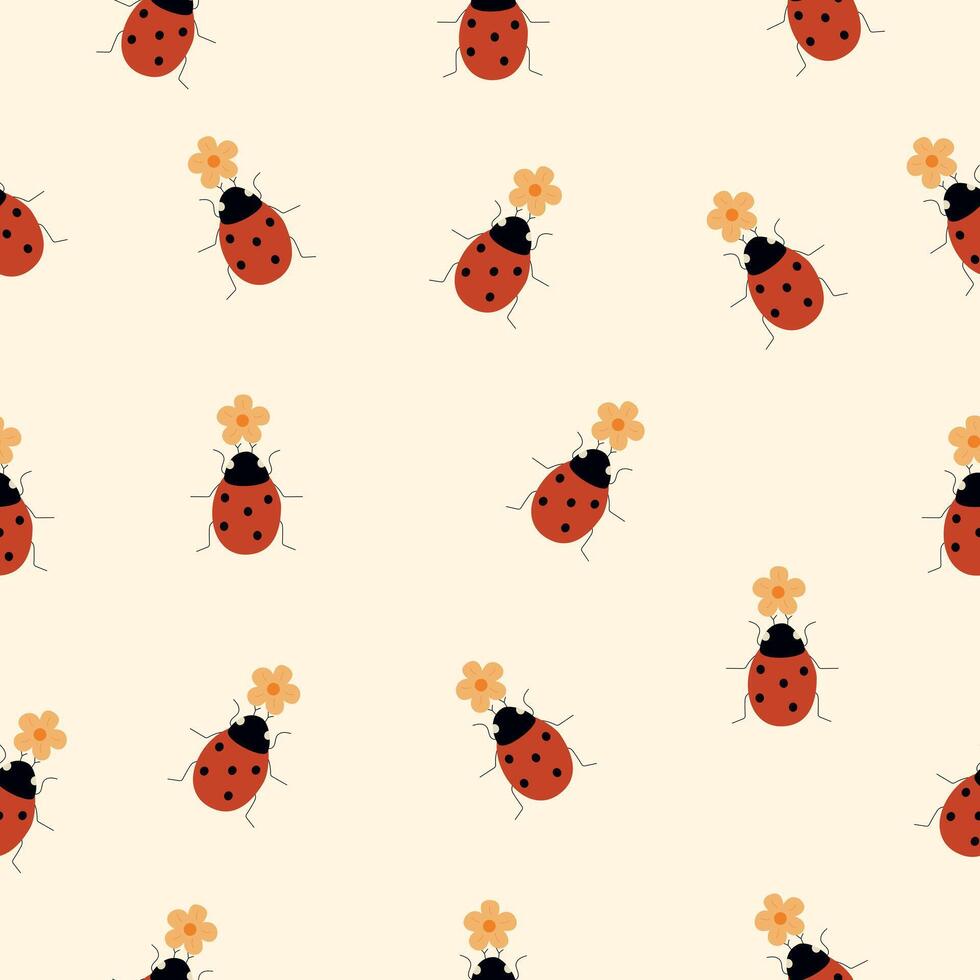 Ladybird seamless pattern isolated on white background. Cute red ladybirds, and decorative dots for baby and children fabric, cloth, backdrop, wallpaper, wrapping paper. vector