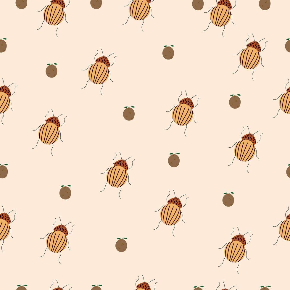Colorful bugs beetle illustration. Cute beetle insect in flat style seamless pattern for kids fabric or wallpaper. vector