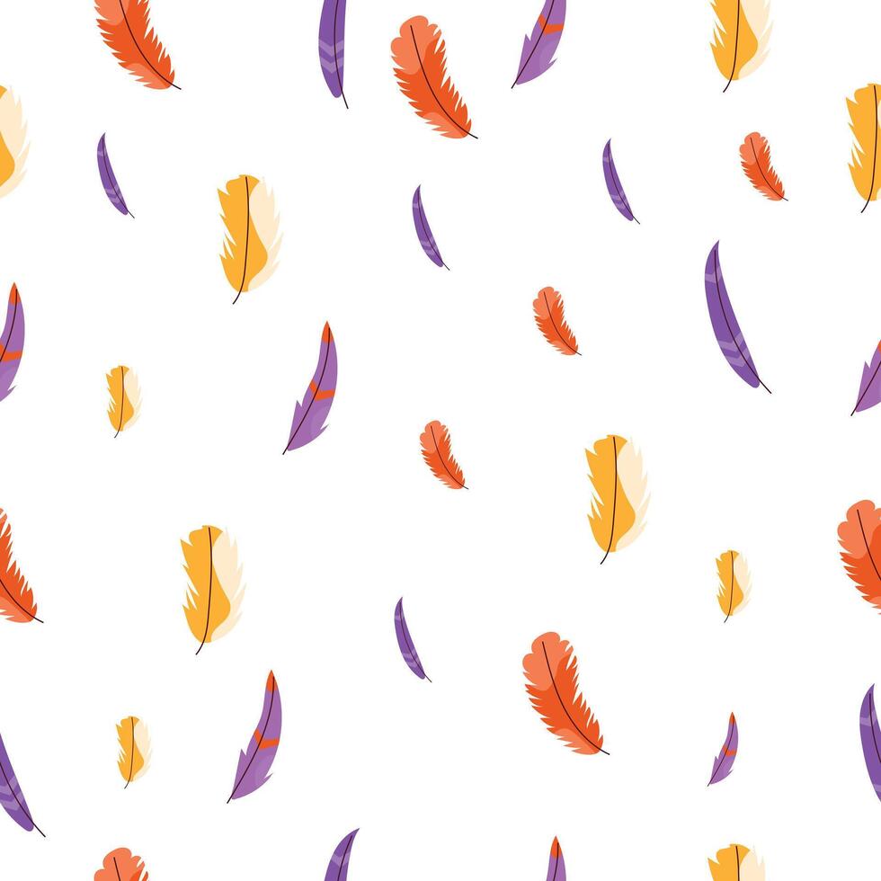 Colorful feathers watercolor seamless pattern. Design element for posters, labels, and gift wrapping paper. vector