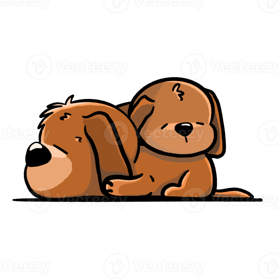 Two dogs sleep overlapping cartoon illustration, brown puppies taking nap drawing png