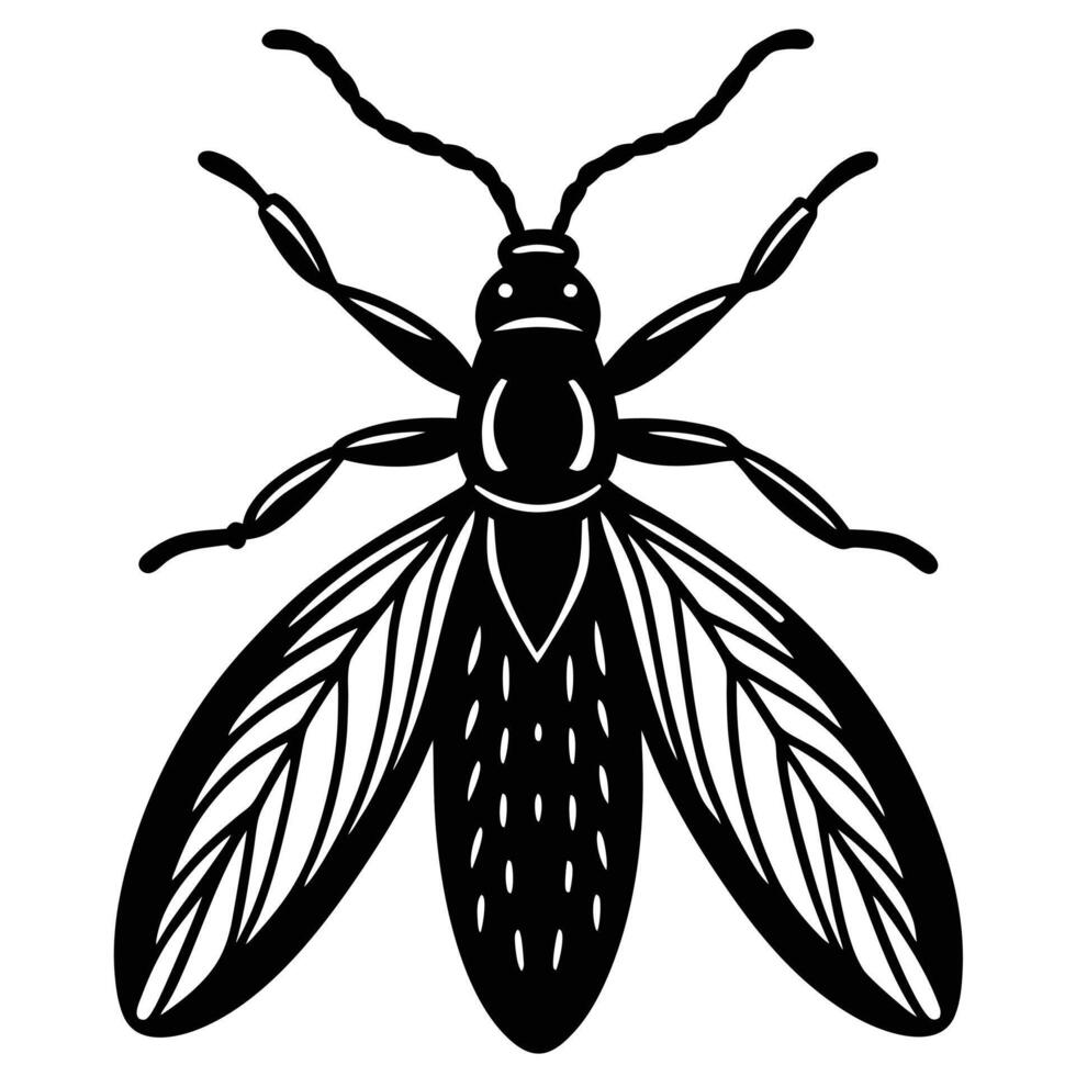 A black and white illustration of a bug vector