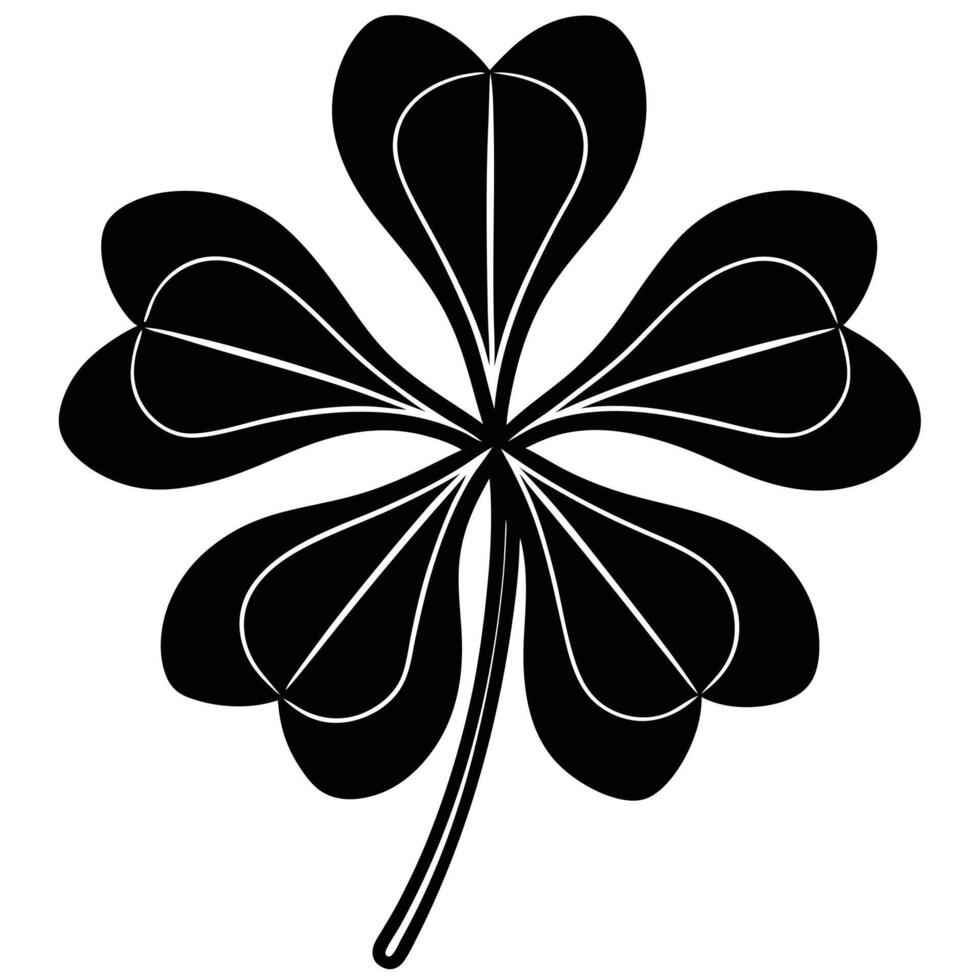 A four leaf clover is shown in black and white vector
