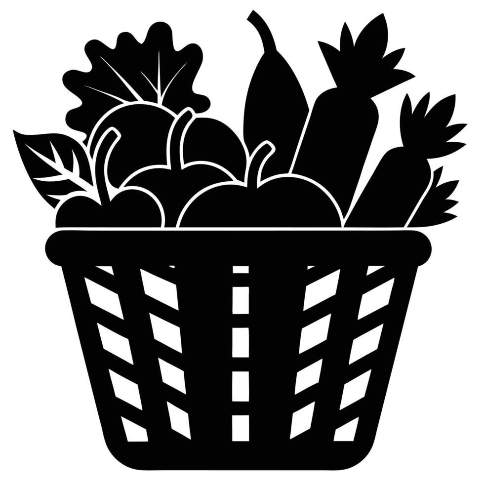 A basket full of vegetables and fruits vector