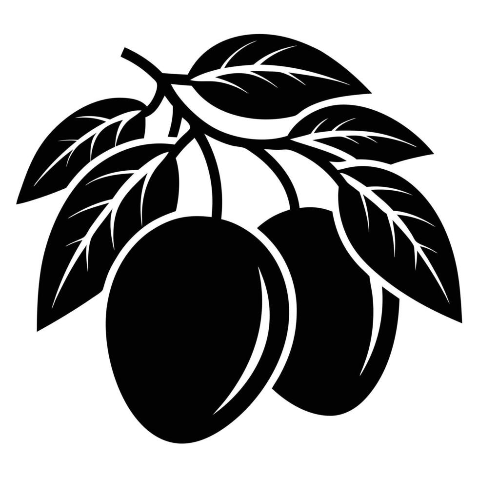 Black and white plum tree branch icon vector
