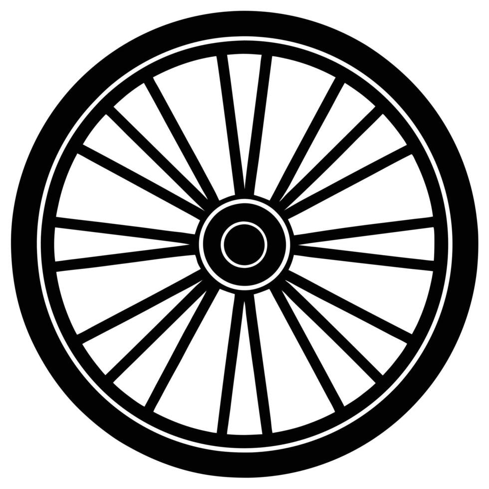 A black and white illustration of a bicycle wheel vector