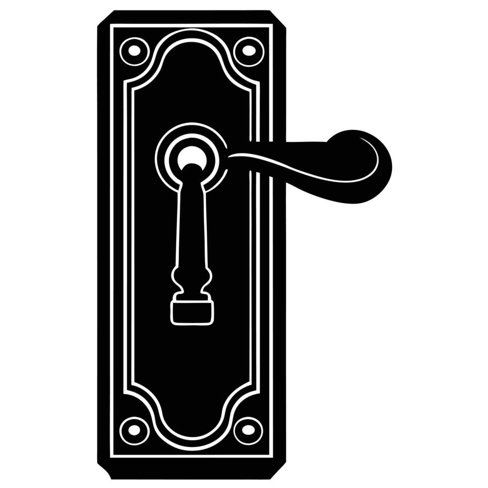 A black and white illustration of a door handle vector