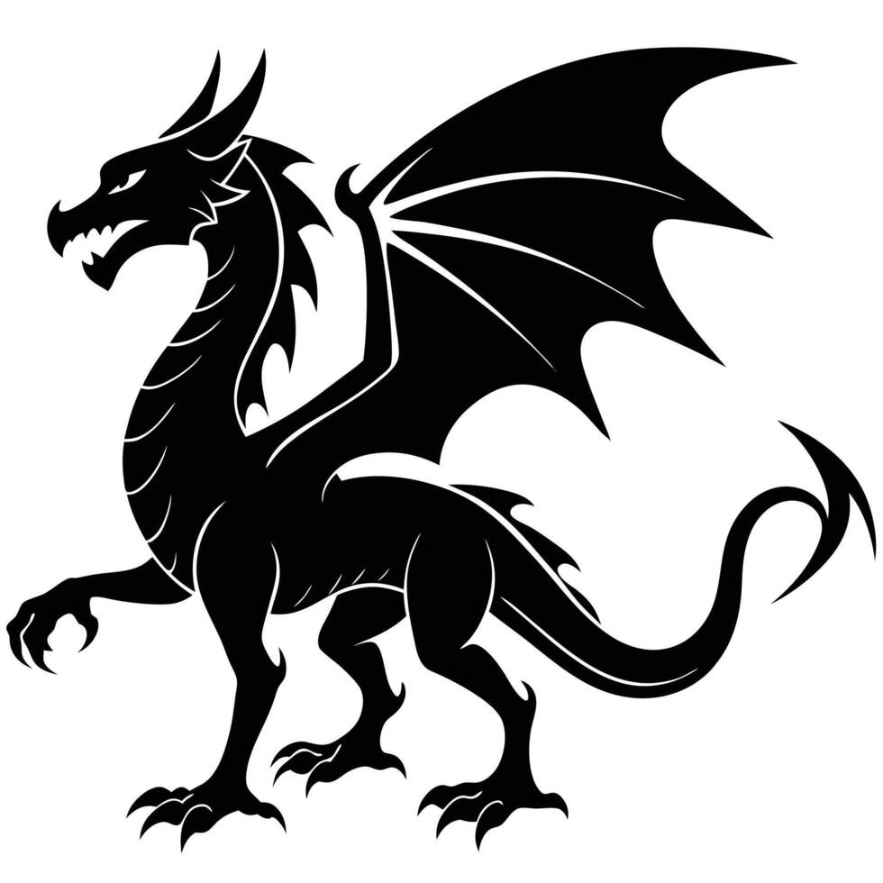 A black dragon with wings spread out on a white background vector