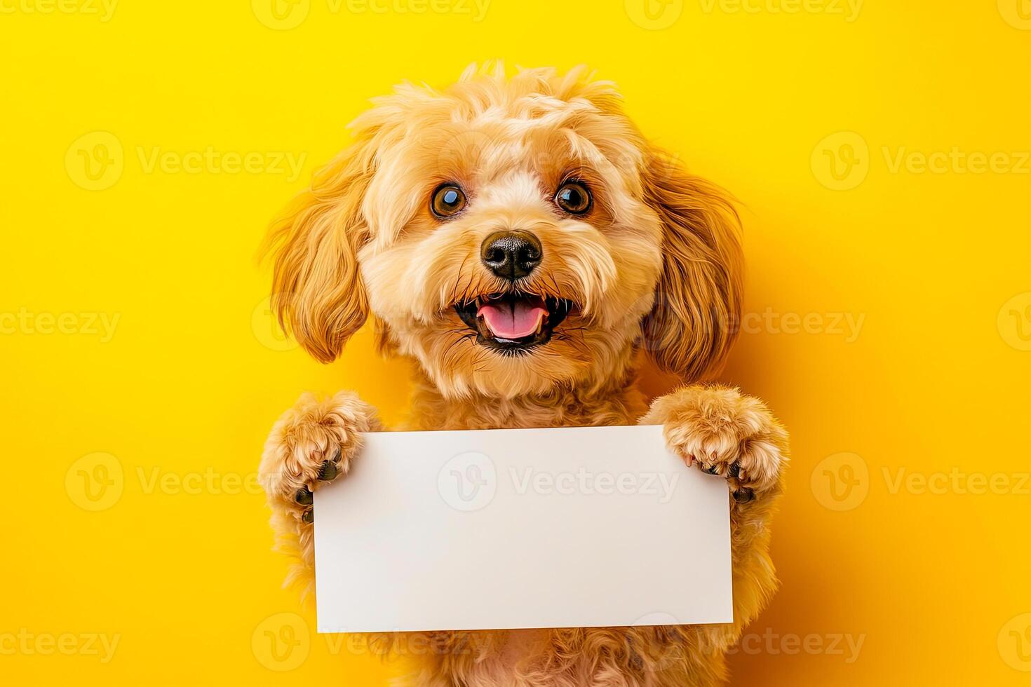 Cute Dog Holding Blank Signboard photo