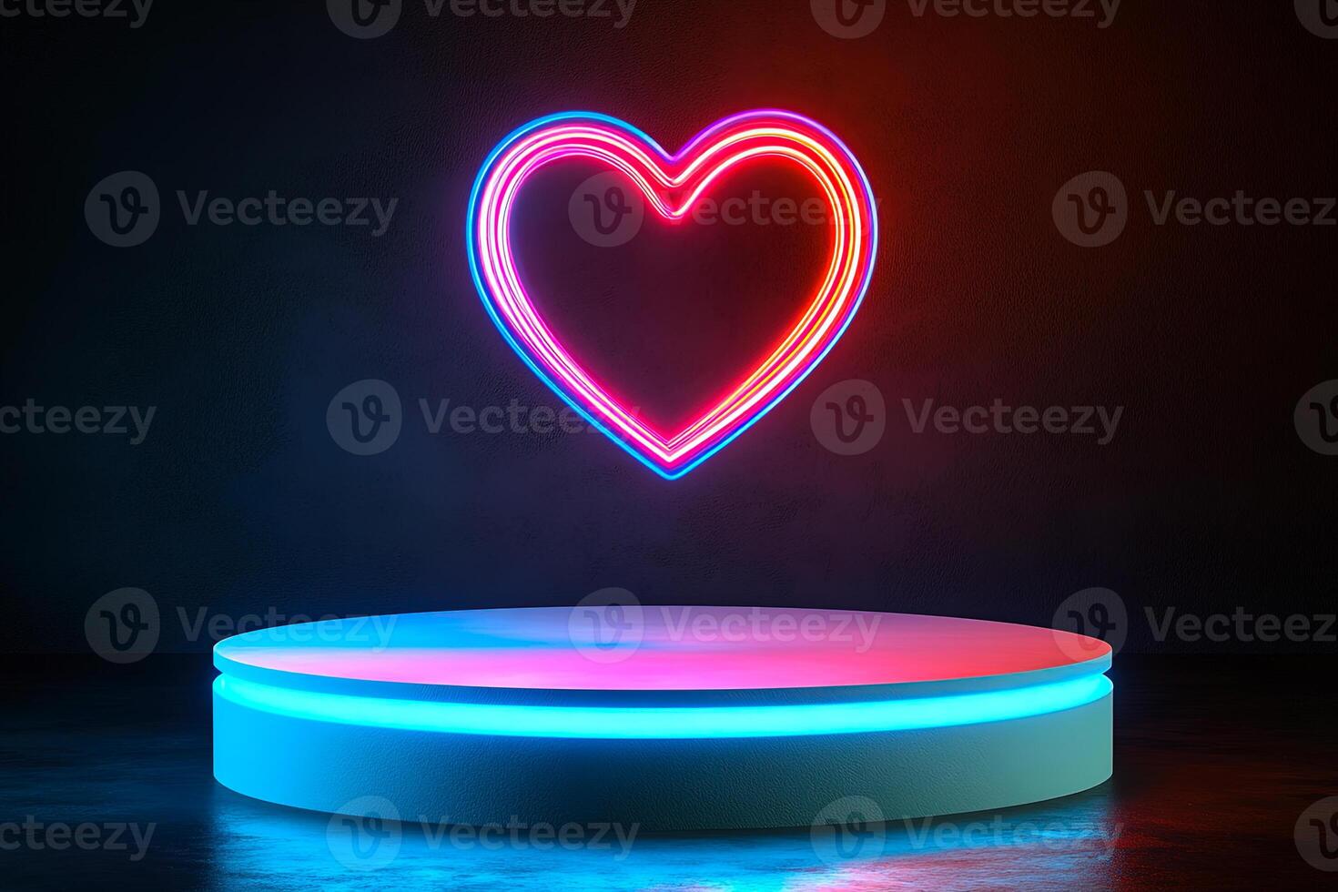 Glowing Neon Heart with Futuristic Display photo