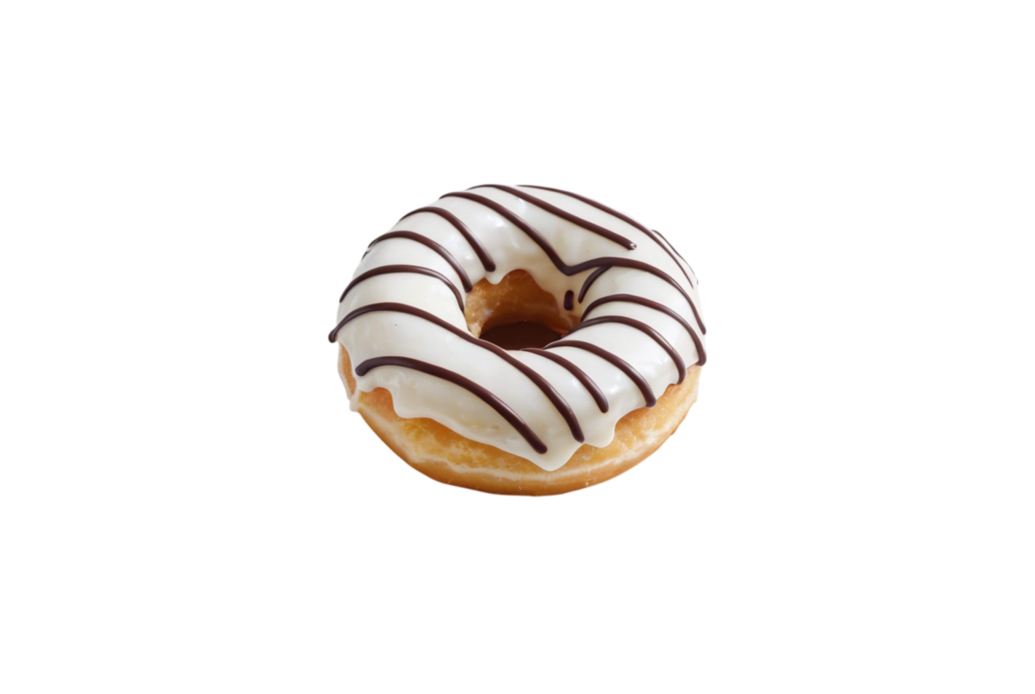 Donut with white frosting and chocolate stripes treat png