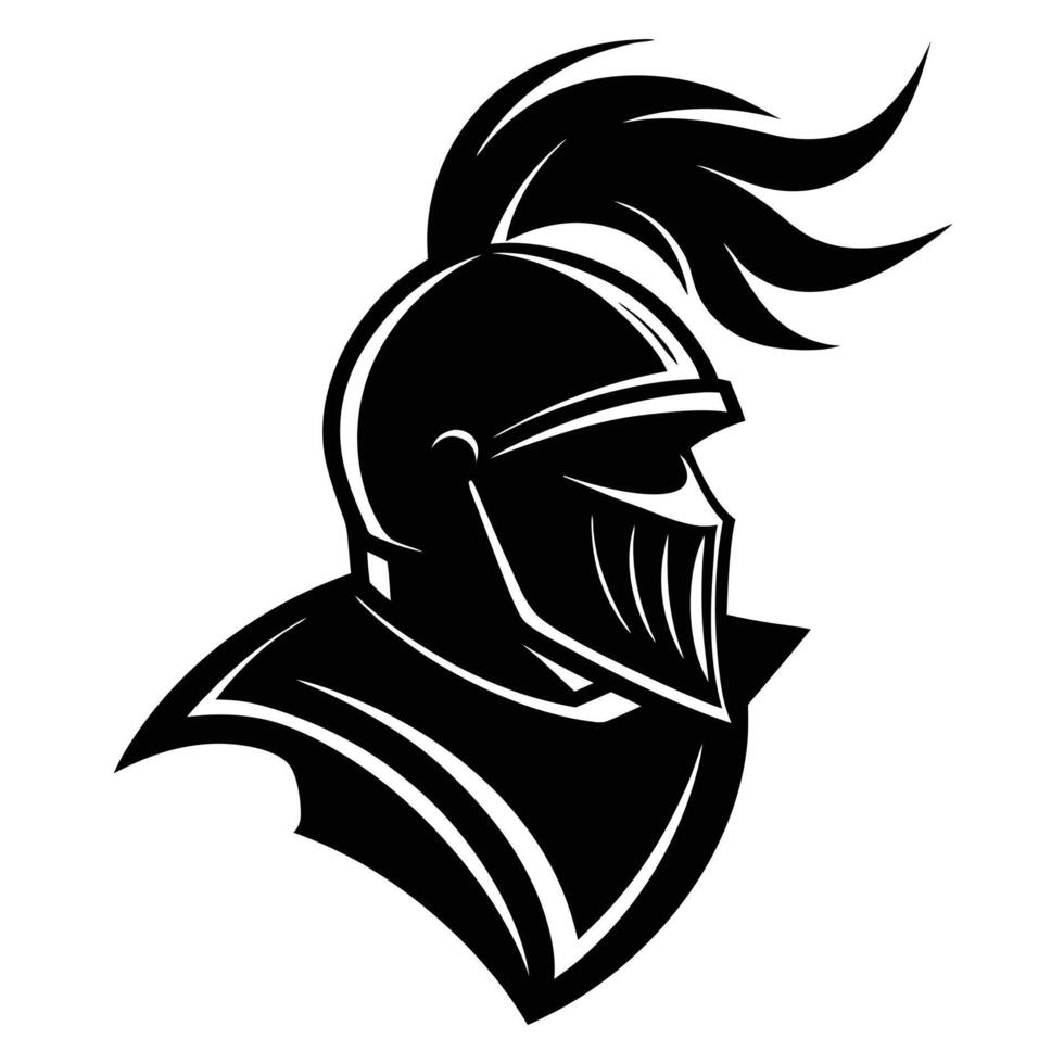 A black and white logo of a knight with a helmet vector